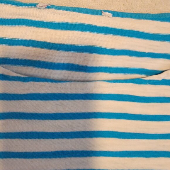 Forever 21 Turquoise Blue & White Stripe Pullover 3/4 Sleeve Top - Picture 7 of 9